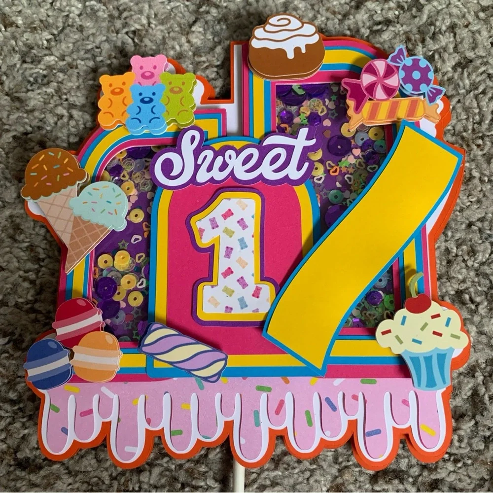 Sweet 1st Birthday Party Shaker Centerpiece - Colorful Candy Design